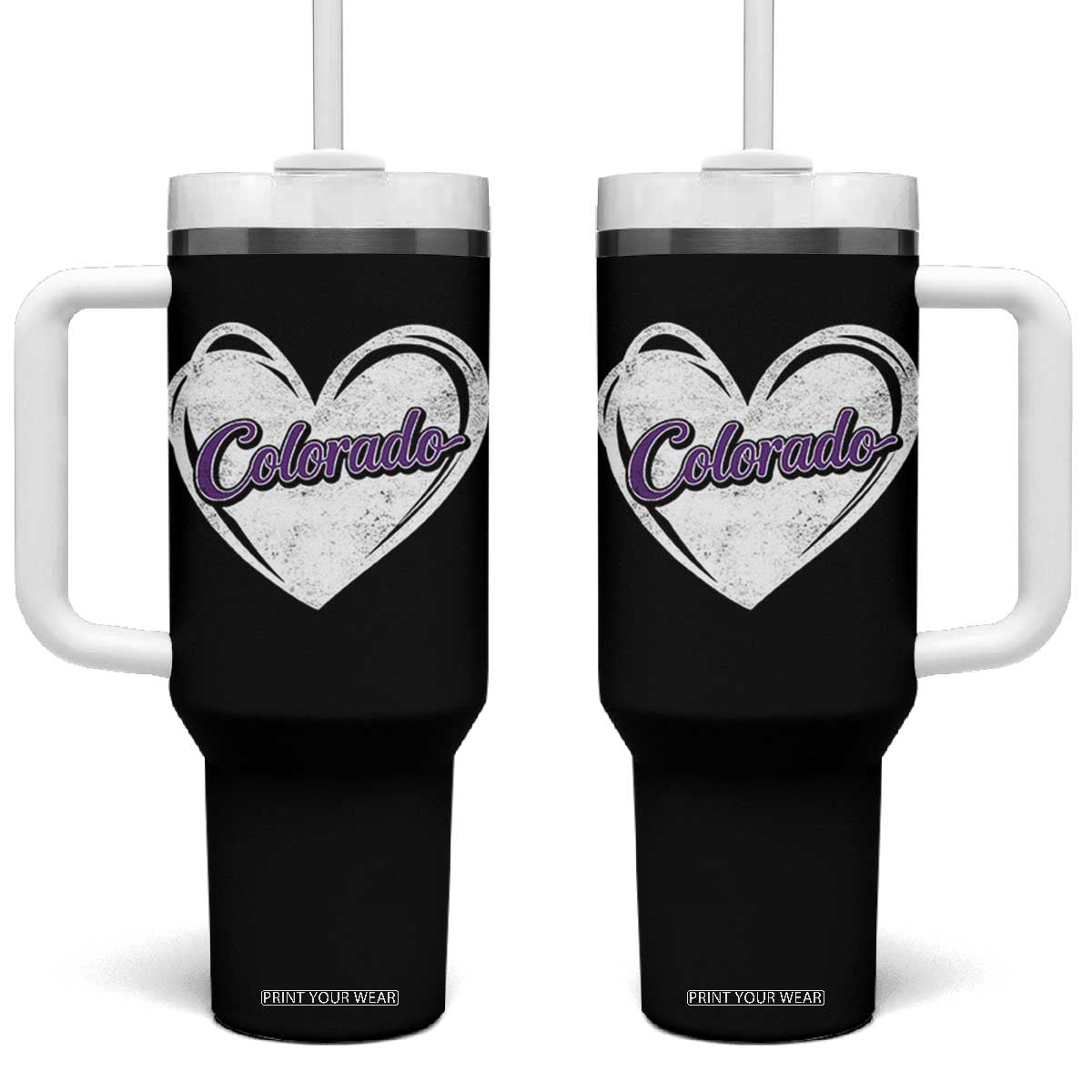 Vintage Colorado Tumbler With Handle Purple Heart Vintage Script State Pride Retro Sports Fan TS10 One Size: 40 oz Black Print Your Wear