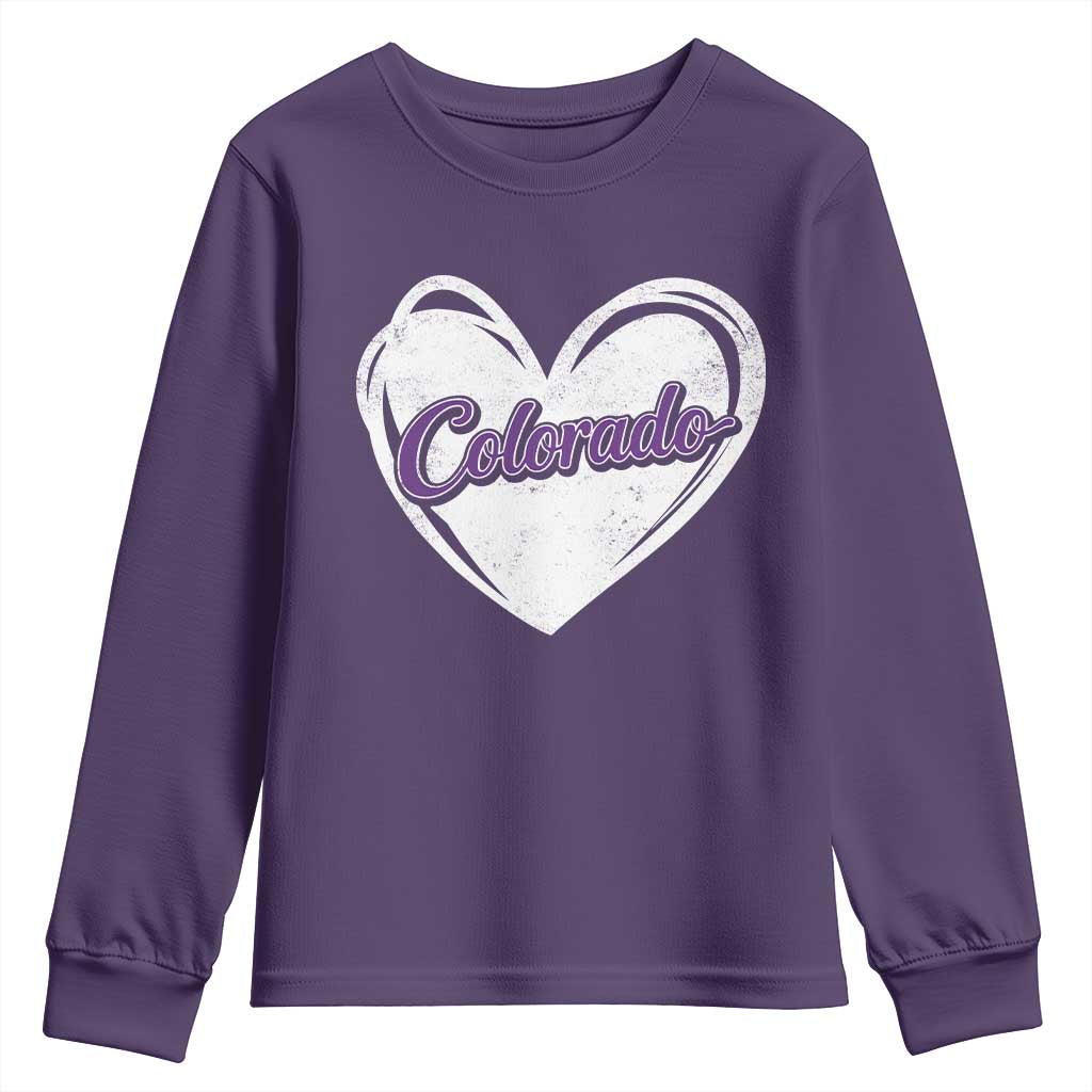 Vintage Colorado Youth Sweatshirt Purple Heart Vintage Script State Pride Retro Sports Fan TS10 Purple Print Your Wear