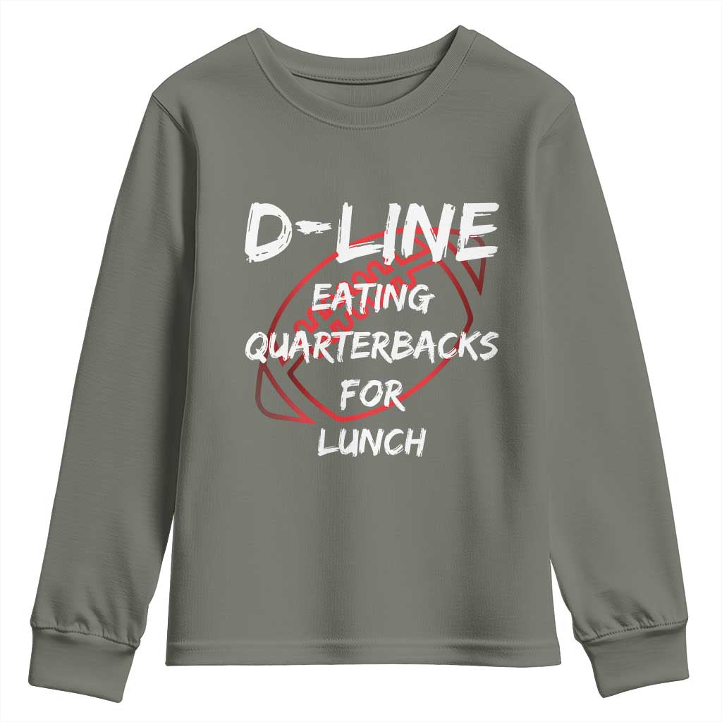 Football Linemen Youth Sweatshirt D Line Eating Quarterbacks Defensive TS10 Military Green Print Your Wear