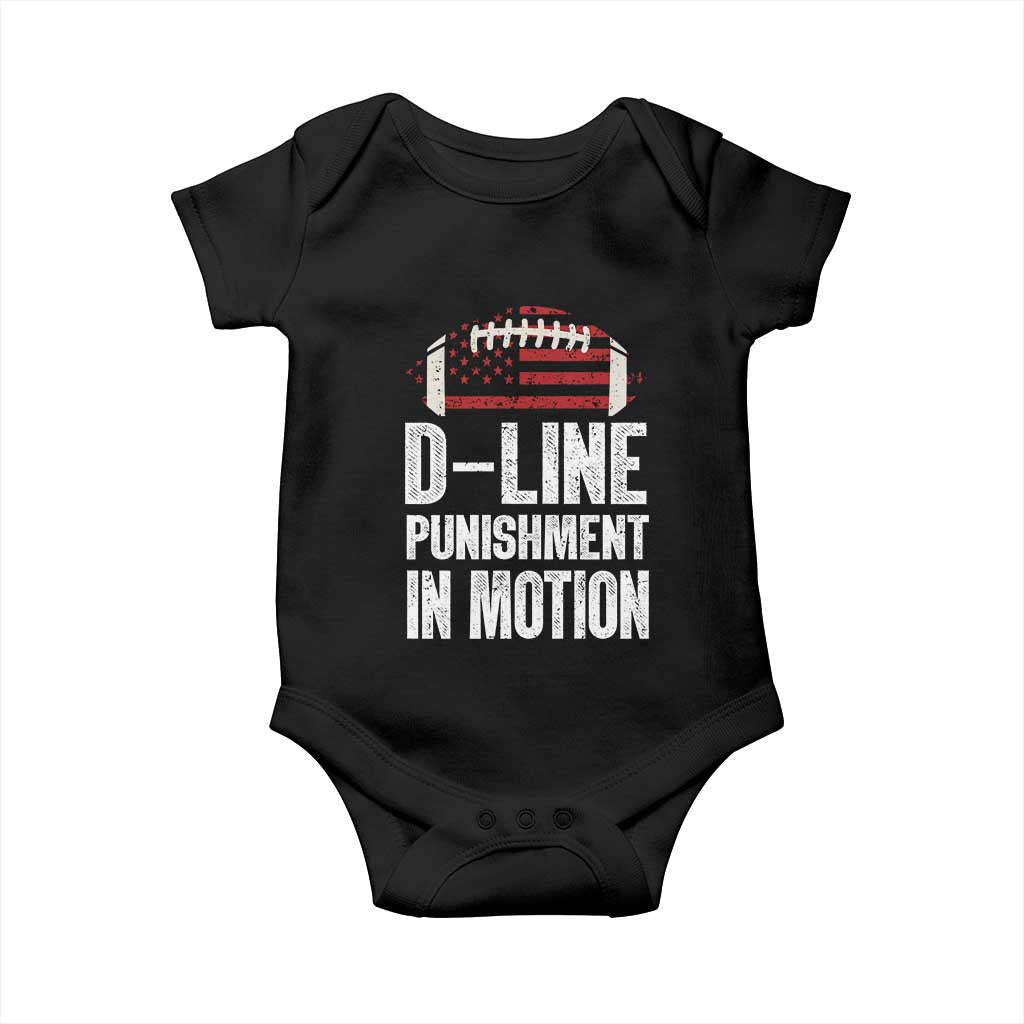 Football Defensive Lineman Baby Onesie D Line Punishment In Motion American Flag TS10 Black Print Your Wear