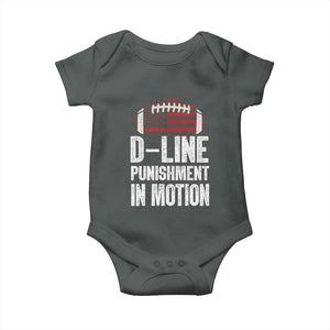 Football Defensive Lineman Baby Onesie D Line Punishment In Motion American Flag TS10 Dark Heather Print Your Wear
