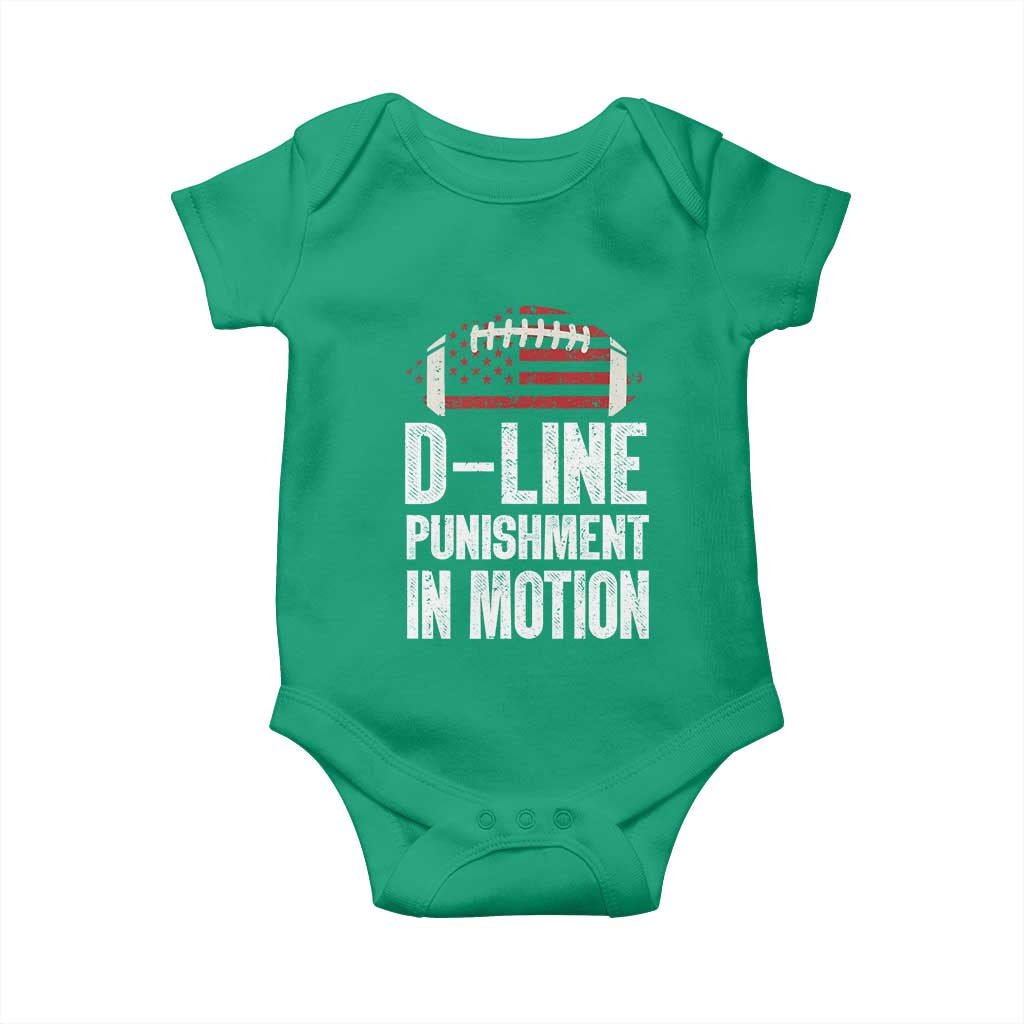 Football Defensive Lineman Baby Onesie D Line Punishment In Motion American Flag TS10 Irish Green Print Your Wear