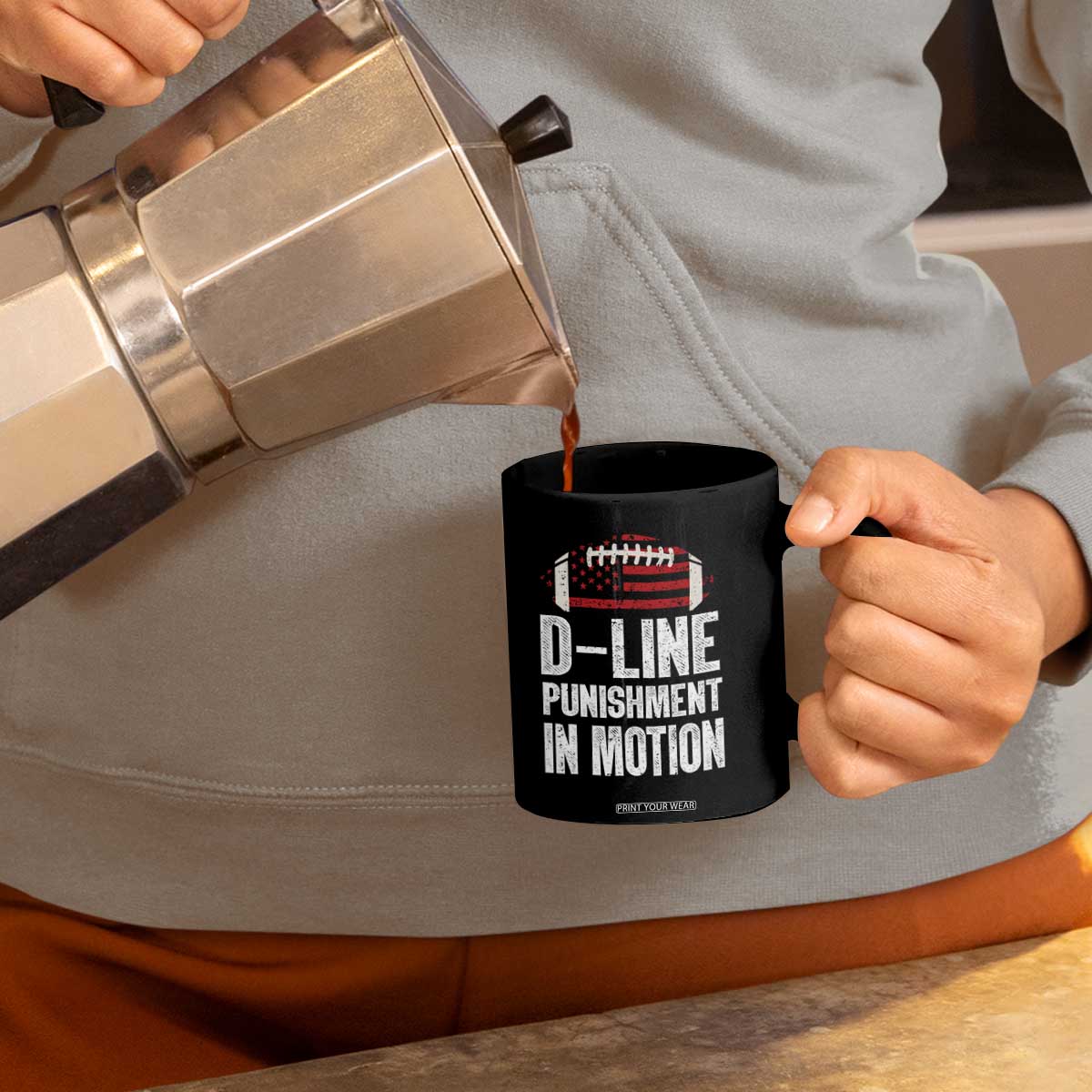 Football Defensive Lineman Coffee Mug D Line Punishment In Motion American Flag TS10 Print Your Wear