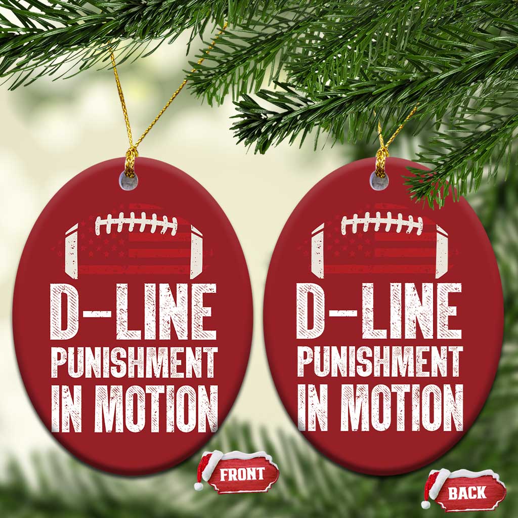 Football Defensive Lineman Christmas Ornament D Line Punishment In Motion American Flag TS10 Oval Red Print Your Wear