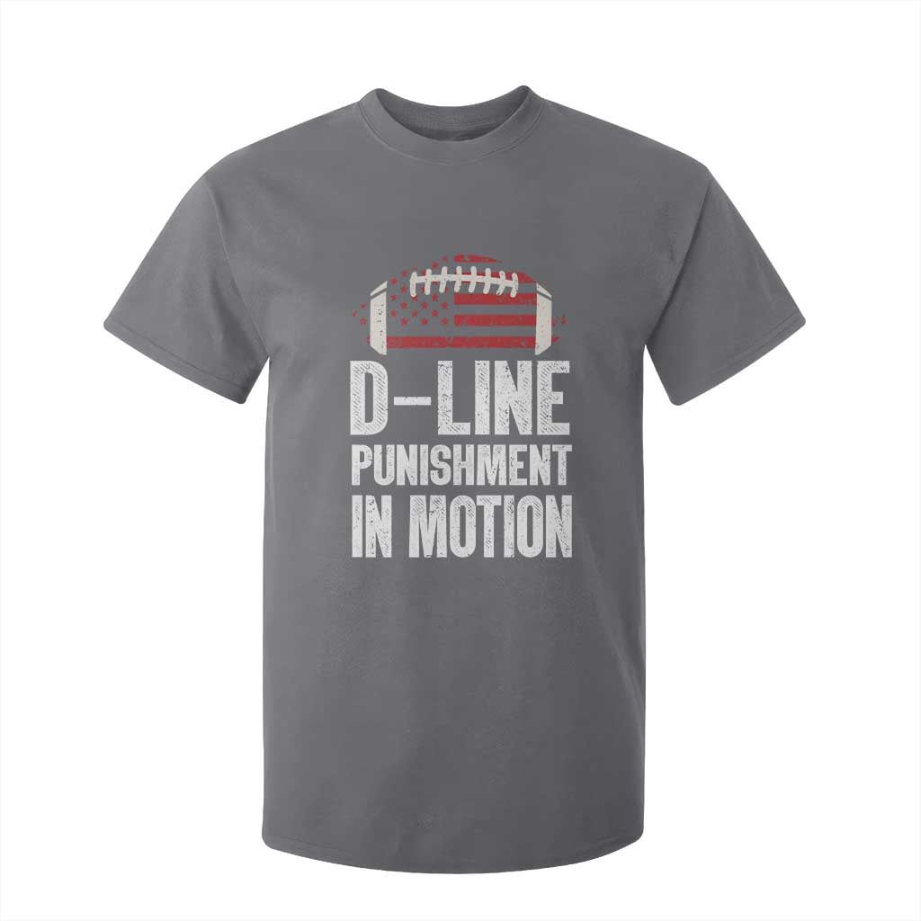 Football Defensive Lineman T Shirt For Kid D Line Punishment In Motion American Flag TS10 Charcoal Print Your Wear