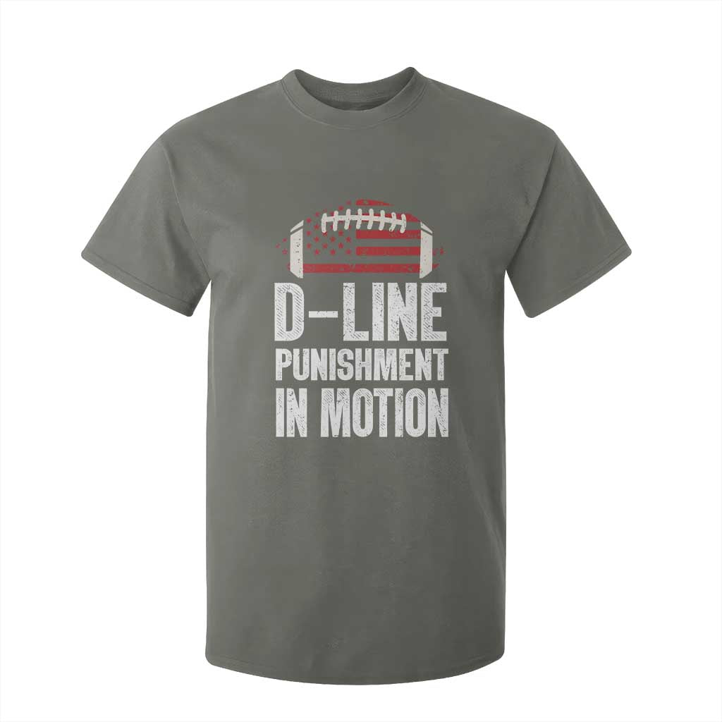 Football Defensive Lineman T Shirt For Kid D Line Punishment In Motion American Flag TS10 Military Green Print Your Wear