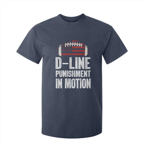 Football Defensive Lineman T Shirt For Kid D Line Punishment In Motion American Flag TS10 Navy Print Your Wear