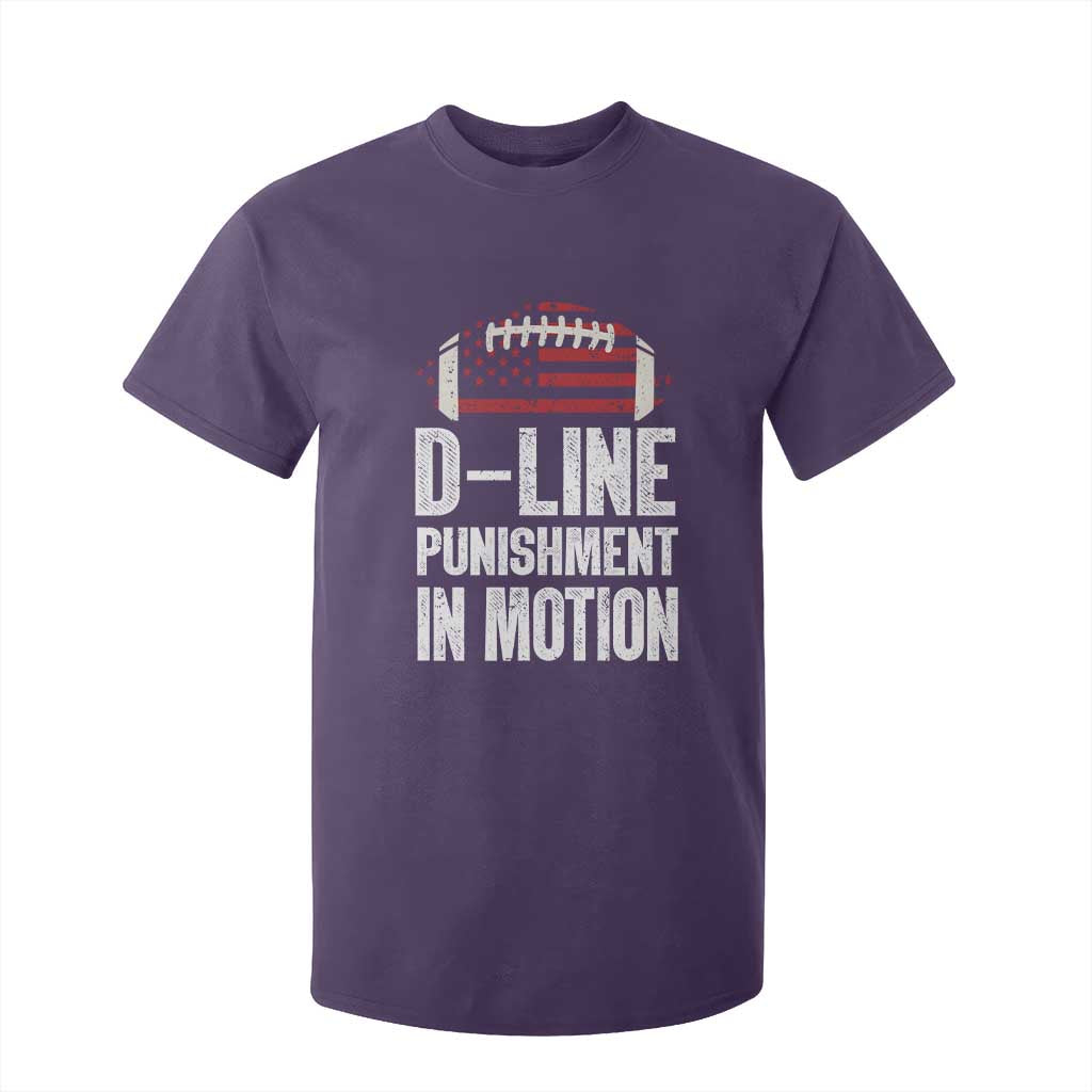 Football Defensive Lineman T Shirt For Kid D Line Punishment In Motion American Flag TS10 Purple Print Your Wear