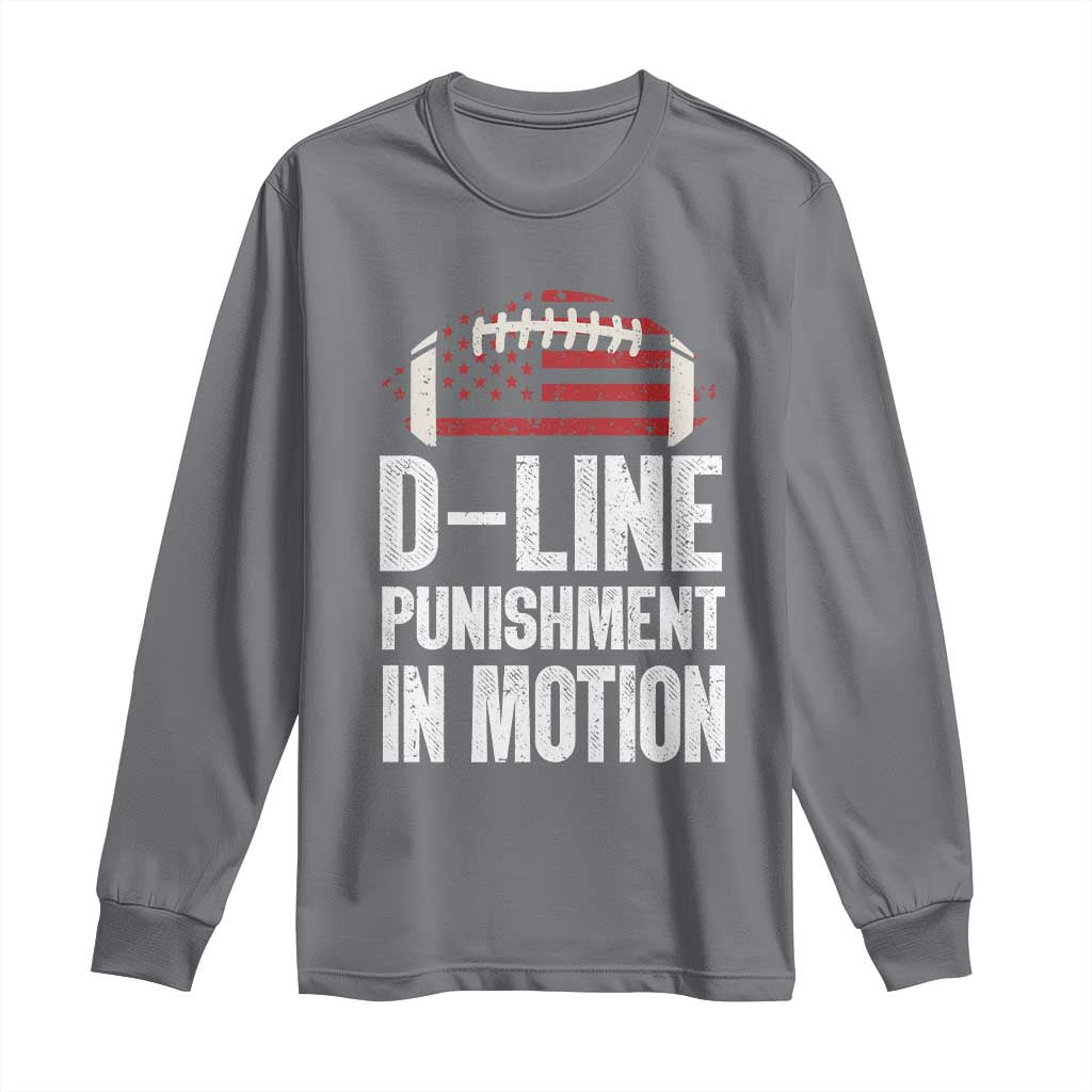 Football Defensive Lineman Long Sleeve Shirt D Line Punishment In Motion American Flag TS10 Charcoal Print Your Wear