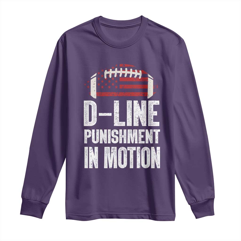 Football Defensive Lineman Long Sleeve Shirt D Line Punishment In Motion American Flag TS10 Purple Print Your Wear