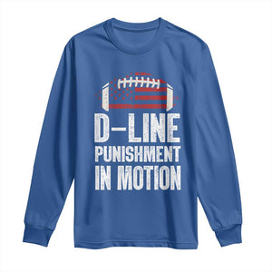 Football Defensive Lineman Long Sleeve Shirt D Line Punishment In Motion American Flag TS10 Royal Blue Print Your Wear