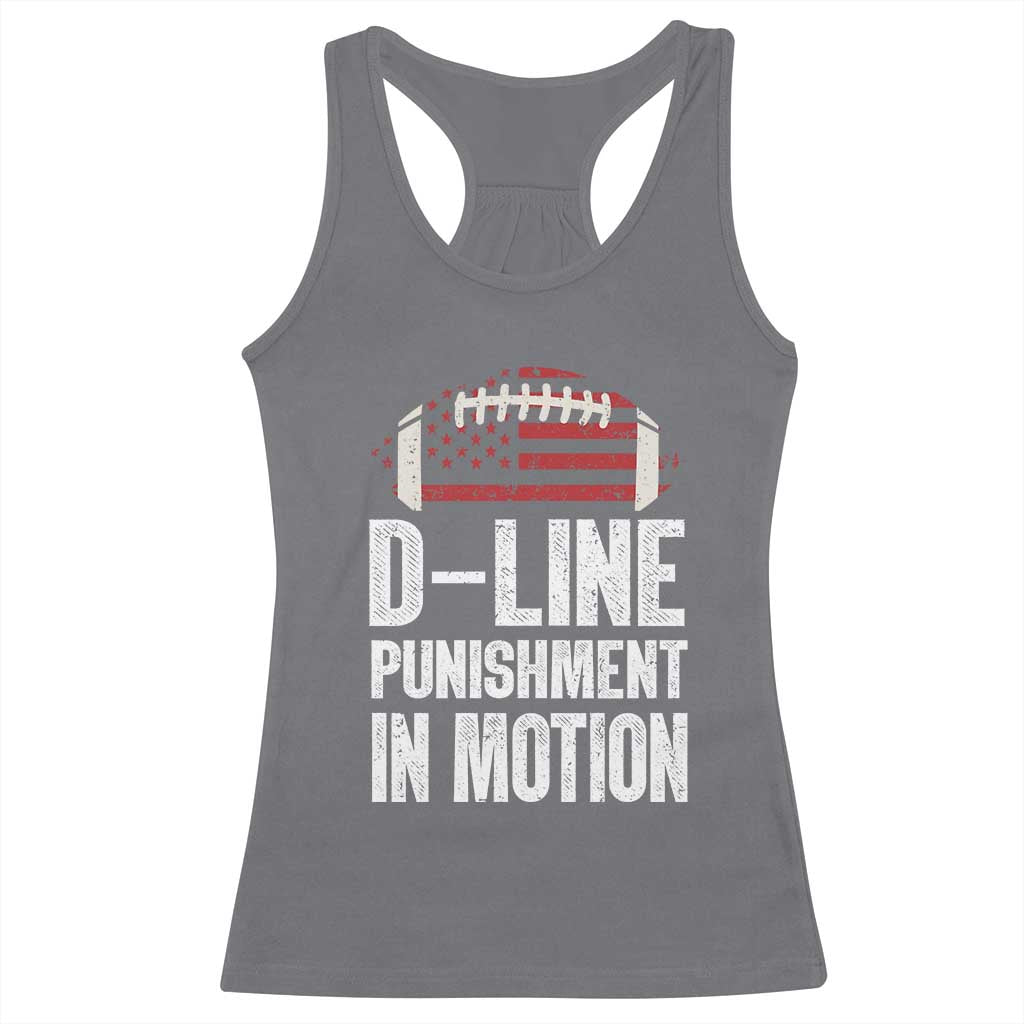 Football Defensive Lineman Racerback Tank Top D Line Punishment In Motion American Flag TS10 Charcoal Print Your Wear