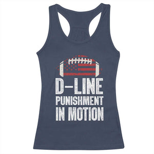 Football Defensive Lineman Racerback Tank Top D Line Punishment In Motion American Flag TS10 Navy Print Your Wear