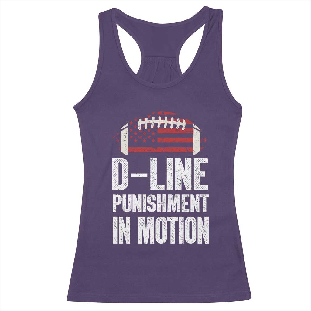 Football Defensive Lineman Racerback Tank Top D Line Punishment In Motion American Flag TS10 Purple Print Your Wear