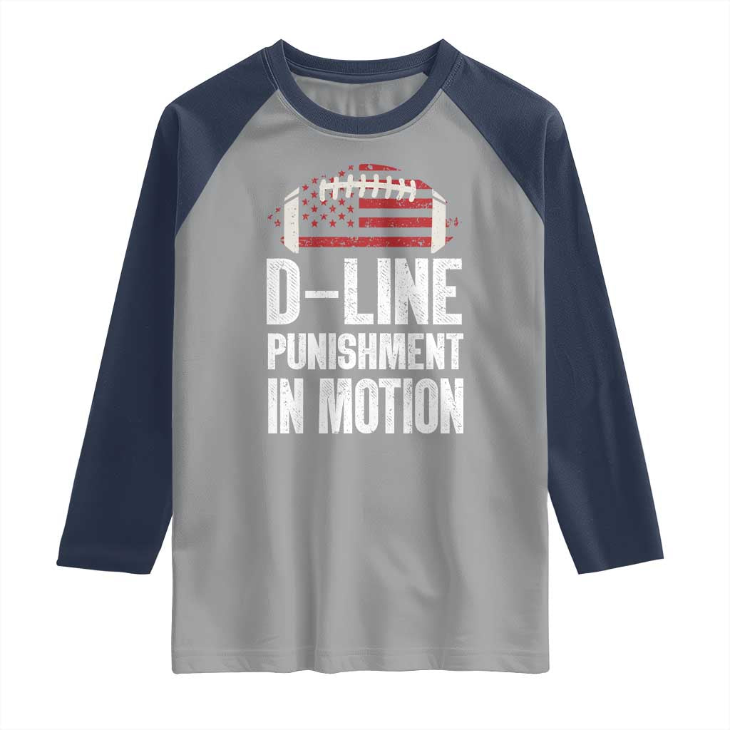 Football Defensive Lineman Raglan Shirt D Line Punishment In Motion American Flag TS10 Sport Gray Navy Print Your Wear