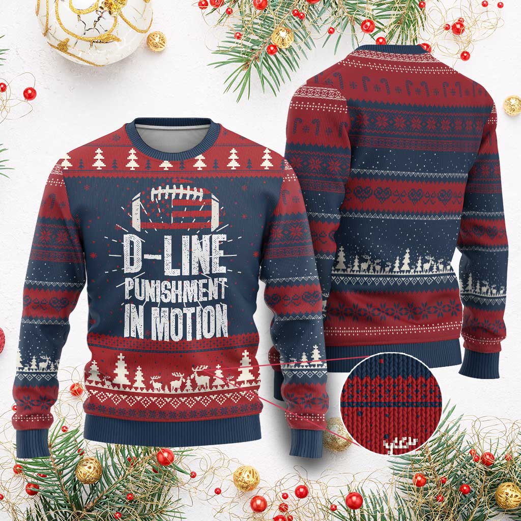Football Defensive Lineman Knit Sweatshirt D Line Punishment In Motion American Flag TS10 Burgundy Print Your Wear