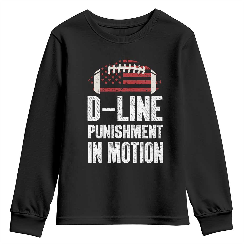 Football Defensive Lineman Youth Sweatshirt D Line Punishment In Motion American Flag TS10 Black Print Your Wear