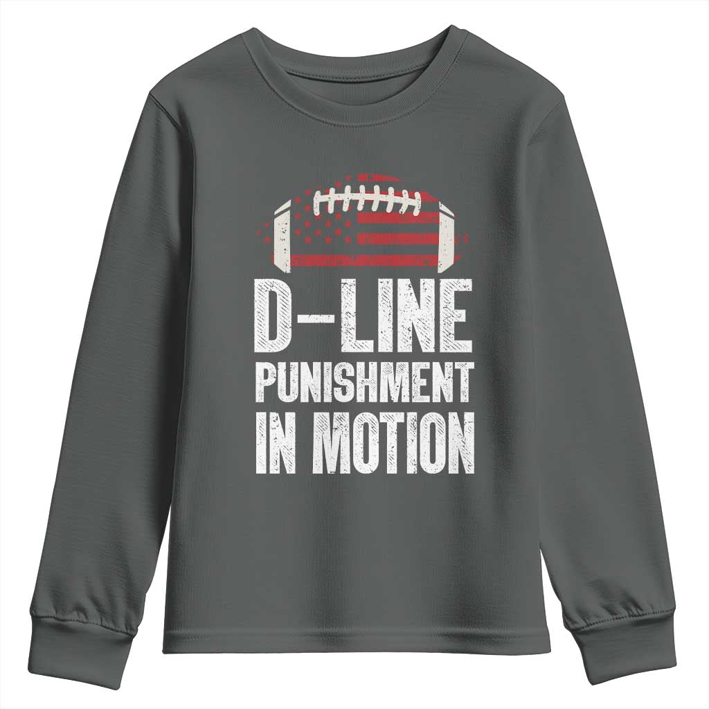 Football Defensive Lineman Youth Sweatshirt D Line Punishment In Motion American Flag TS10 Dark Heather Print Your Wear