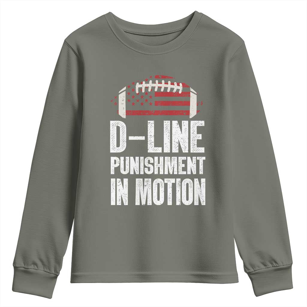 Football Defensive Lineman Youth Sweatshirt D Line Punishment In Motion American Flag TS10 Military Green Print Your Wear