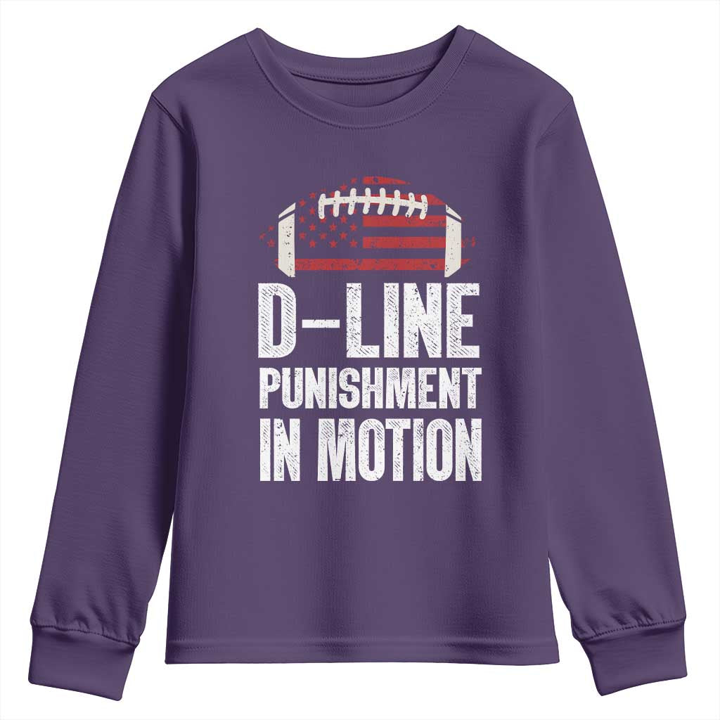 Football Defensive Lineman Youth Sweatshirt D Line Punishment In Motion American Flag TS10 Purple Print Your Wear