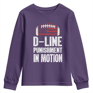 Football Defensive Lineman Youth Sweatshirt D Line Punishment In Motion American Flag TS10 Purple Print Your Wear