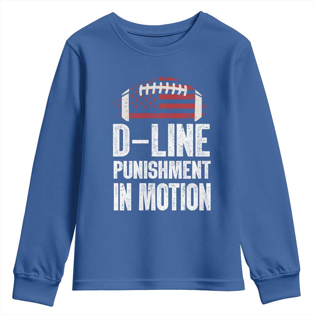 Football Defensive Lineman Youth Sweatshirt D Line Punishment In Motion American Flag TS10 Royal Blue Print Your Wear