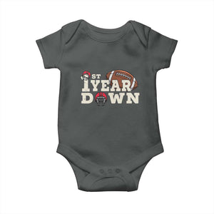 1st Year Down Football Baby Onesie Touchdown One First Birthday Infant Baby Boy TS10 Dark Heather Print Your Wear