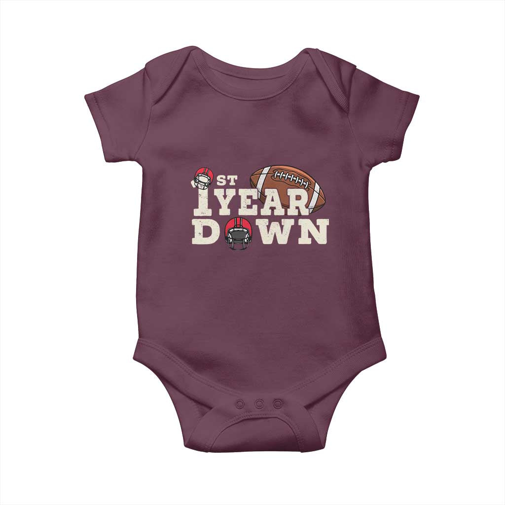 1st Year Down Football Baby Onesie Touchdown One First Birthday Infant Baby Boy TS10 Maroon Print Your Wear