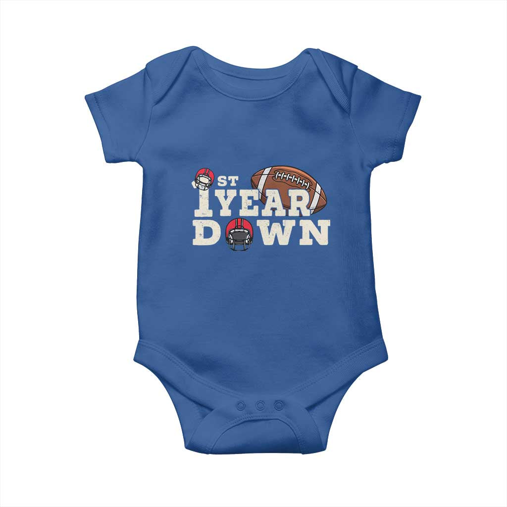 1st Year Down Football Baby Onesie Touchdown One First Birthday Infant Baby Boy TS10 Royal Blue Print Your Wear
