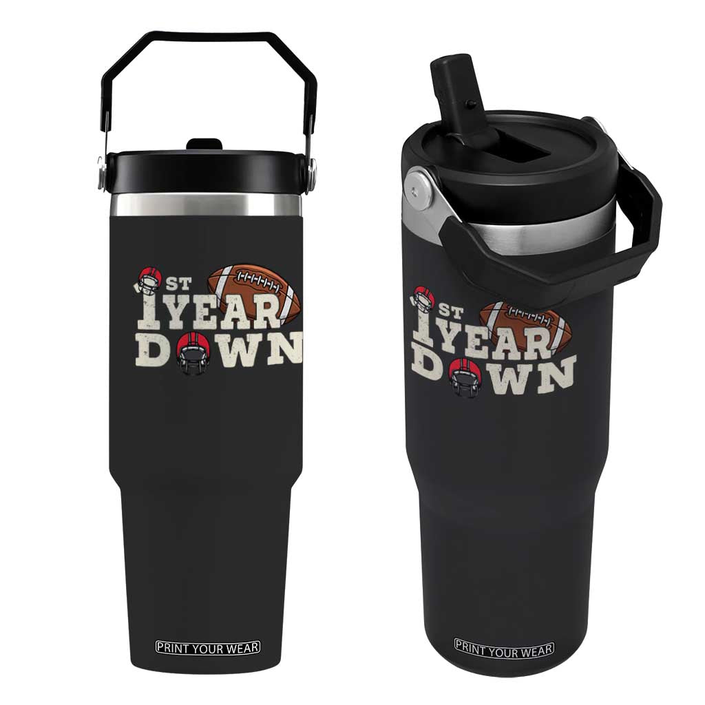 1st Year Down Football Flip Straw Tumbler Touchdown One First Birthday Infant Baby Boy TS10 One Size: 30 oz Black Print Your Wear