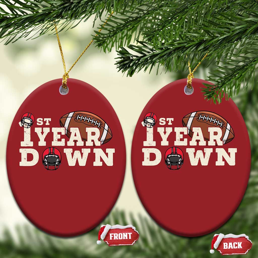 1st Year Down Football Christmas Ornament Touchdown One First Birthday Infant Baby Boy TS10 Oval Red Print Your Wear