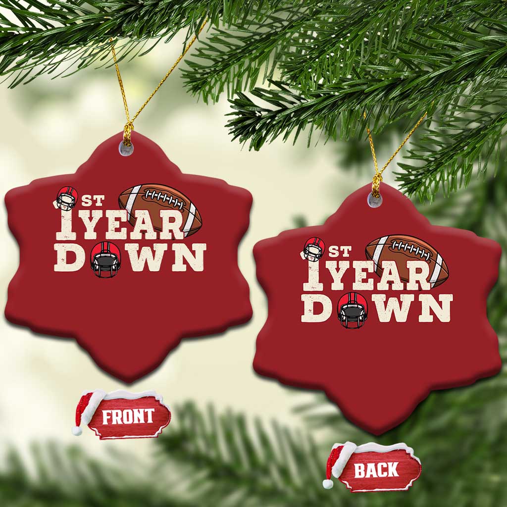 1st Year Down Football Christmas Ornament Touchdown One First Birthday Infant Baby Boy TS10 Snow Flake Red Print Your Wear