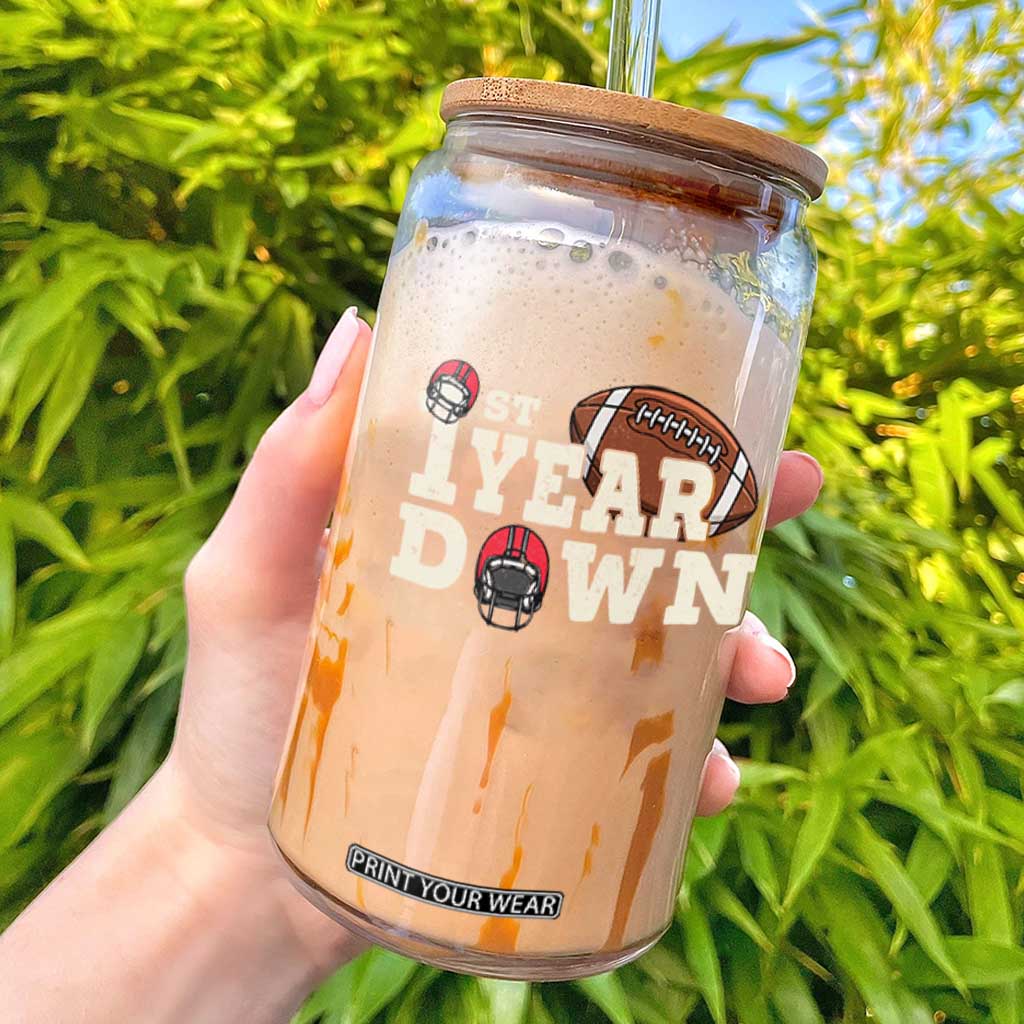 1st Year Down Football Glass Can Touchdown One First Birthday Infant Baby Boy TS10 Black Print Your Wear