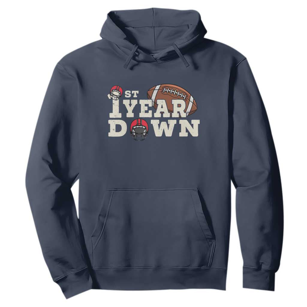 1st Year Down Football Hoodie Touchdown One First Birthday Infant Baby Boy TS10 Navy Print Your Wear