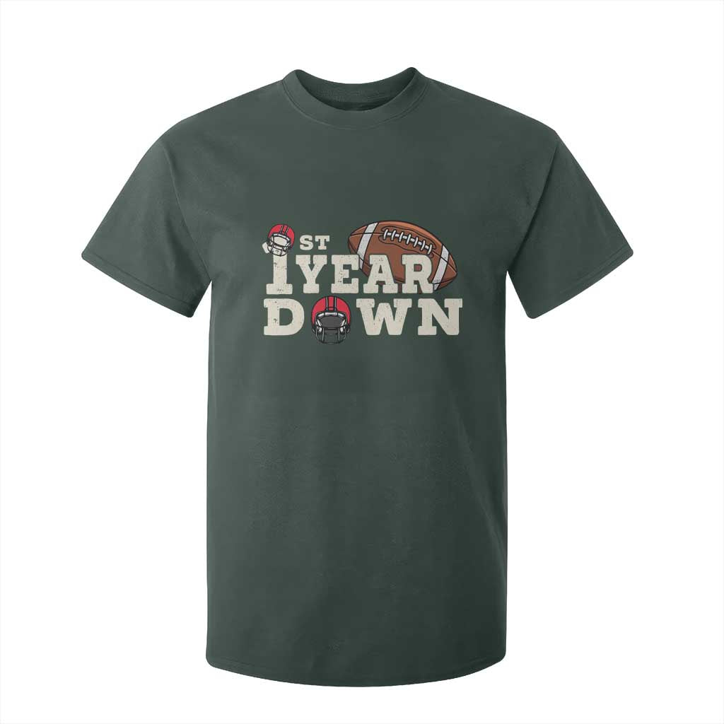 1st Year Down Football T Shirt For Kid Touchdown One First Birthday Infant Baby Boy TS10 Dark Forest Green Print Your Wear