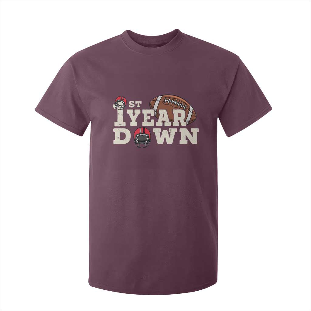 1st Year Down Football T Shirt For Kid Touchdown One First Birthday Infant Baby Boy TS10 Maroon Print Your Wear