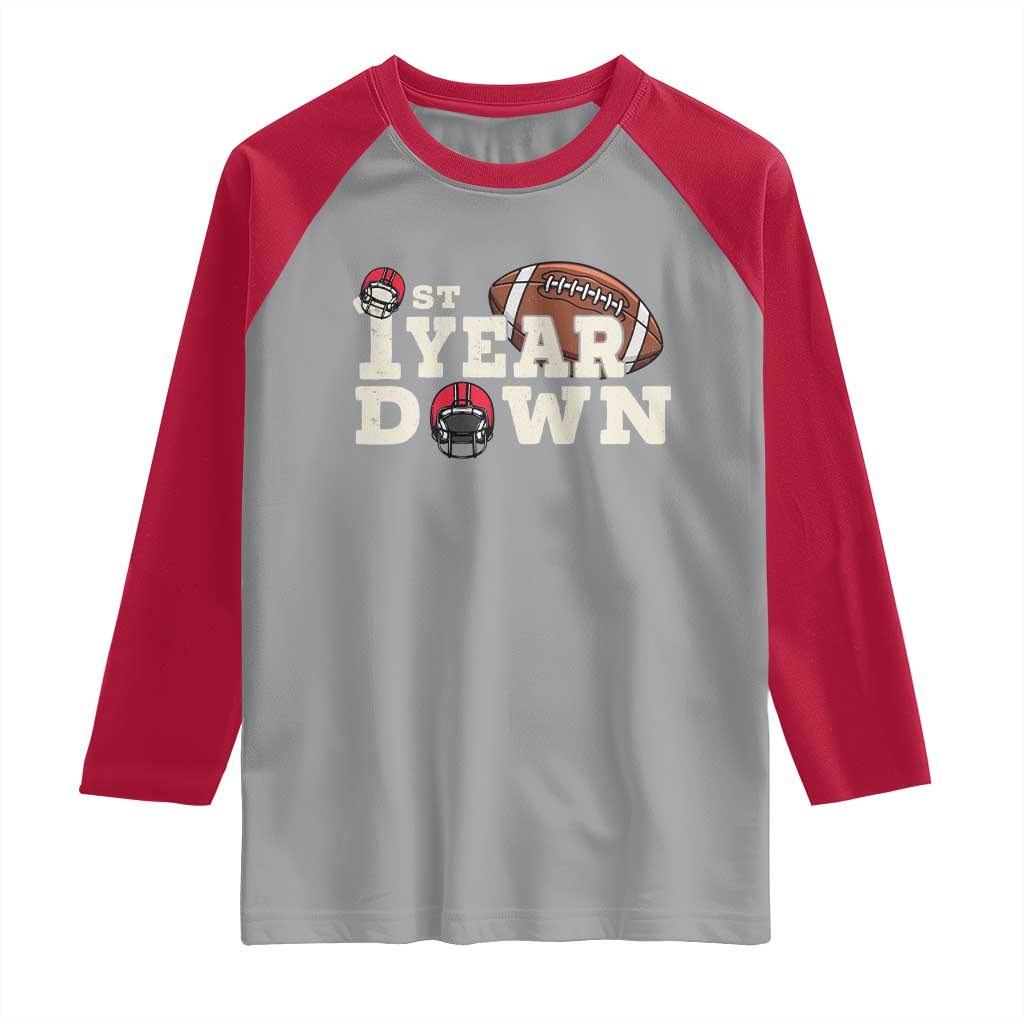 1st Year Down Football Raglan Shirt Touchdown One First Birthday Infant Baby Boy TS10 Sport Gray Red Print Your Wear