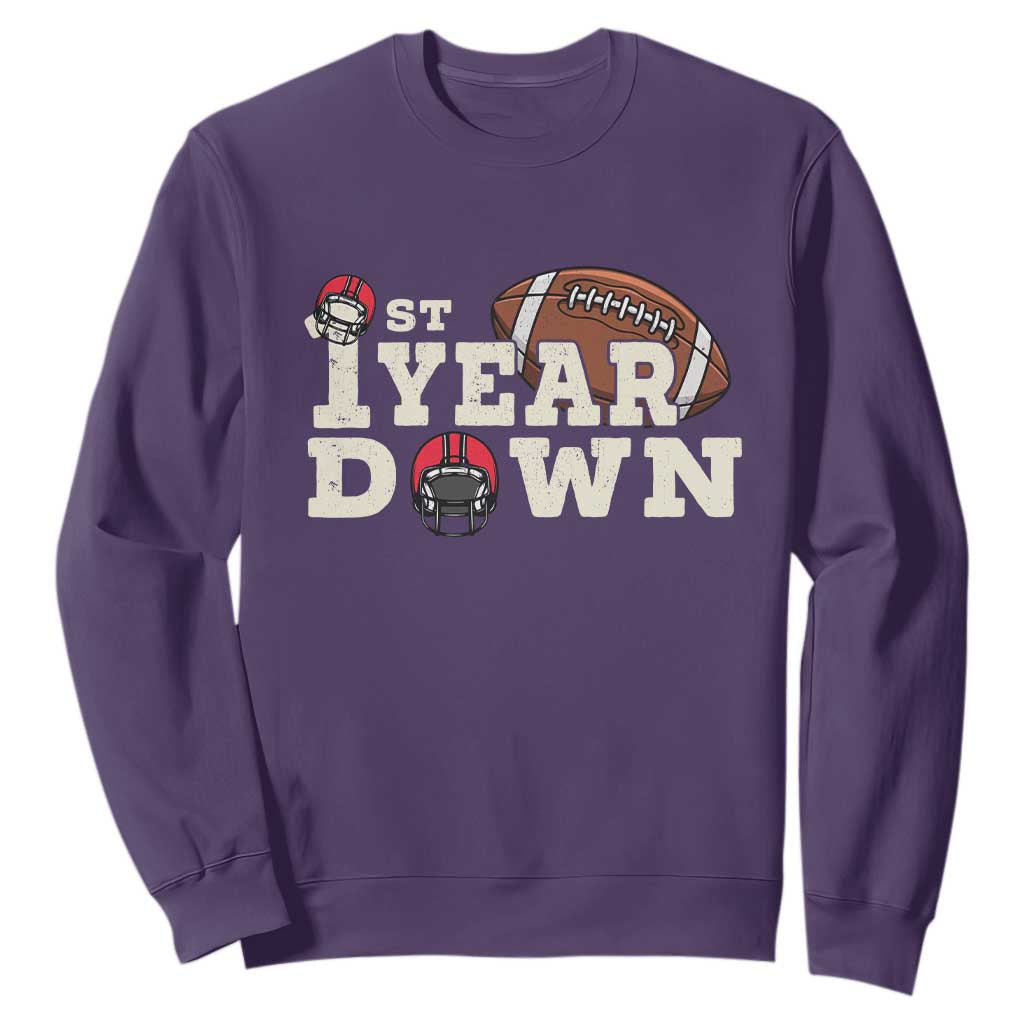 1st Year Down Football Sweatshirt Touchdown One First Birthday Infant Baby Boy TS10 Purple Print Your Wear