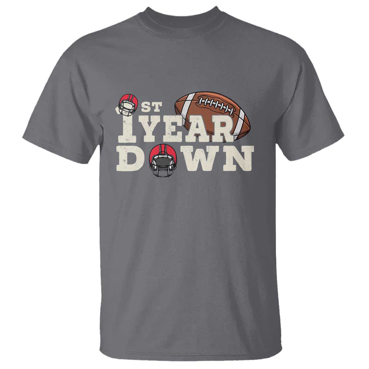 1st Year Down Football T Shirt Touchdown One First Birthday Infant Baby Boy TS10 Charcoal Print Your Wear