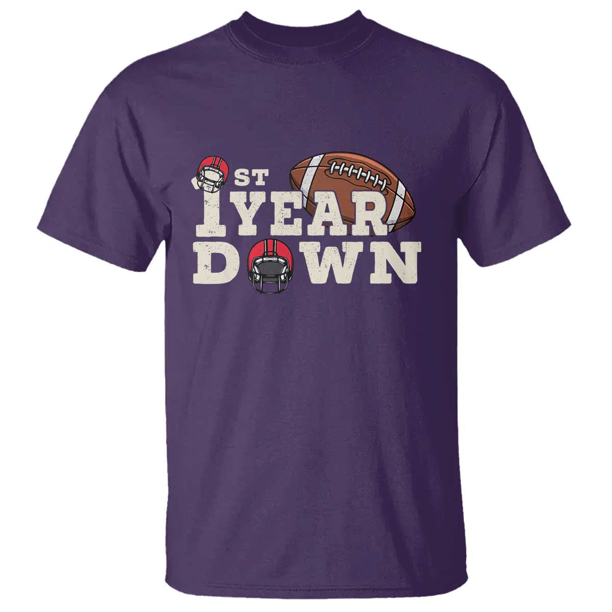 1st Year Down Football T Shirt Touchdown One First Birthday Infant Baby Boy TS10 Purple Print Your Wear