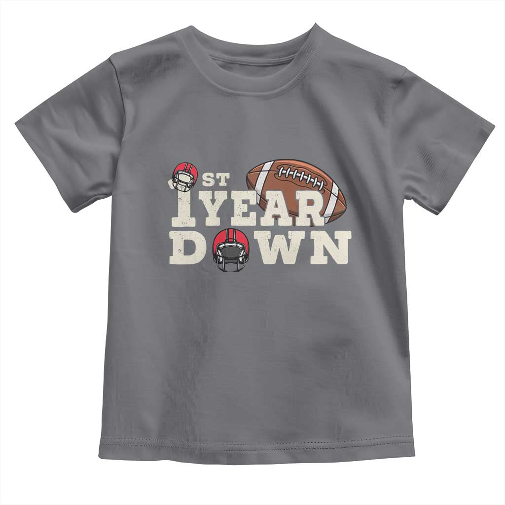 1st Year Down Football Toddler T Shirt Touchdown One First Birthday Infant Baby Boy TS10 Charcoal Print Your Wear