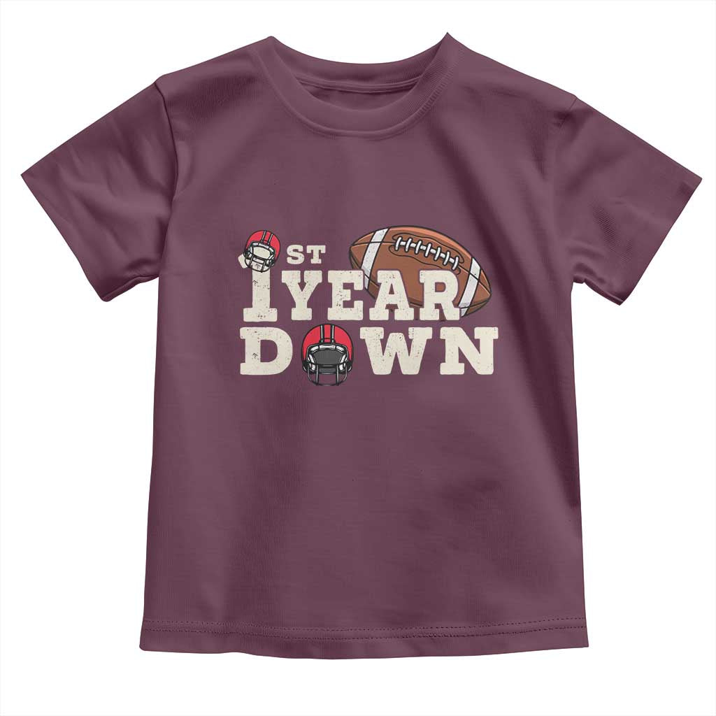 1st Year Down Football Toddler T Shirt Touchdown One First Birthday Infant Baby Boy TS10 Maroon Print Your Wear