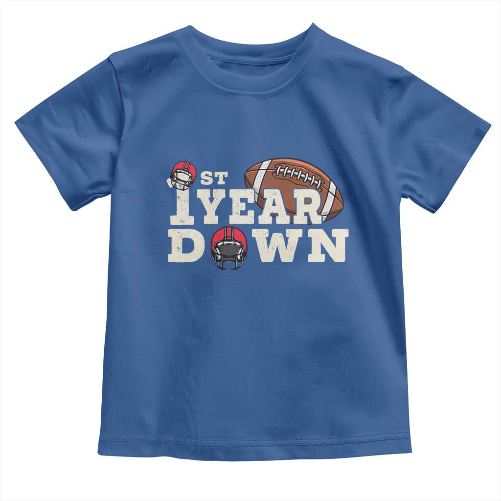 1st Year Down Football Toddler T Shirt Touchdown One First Birthday Infant Baby Boy TS10 Royal Blue Print Your Wear