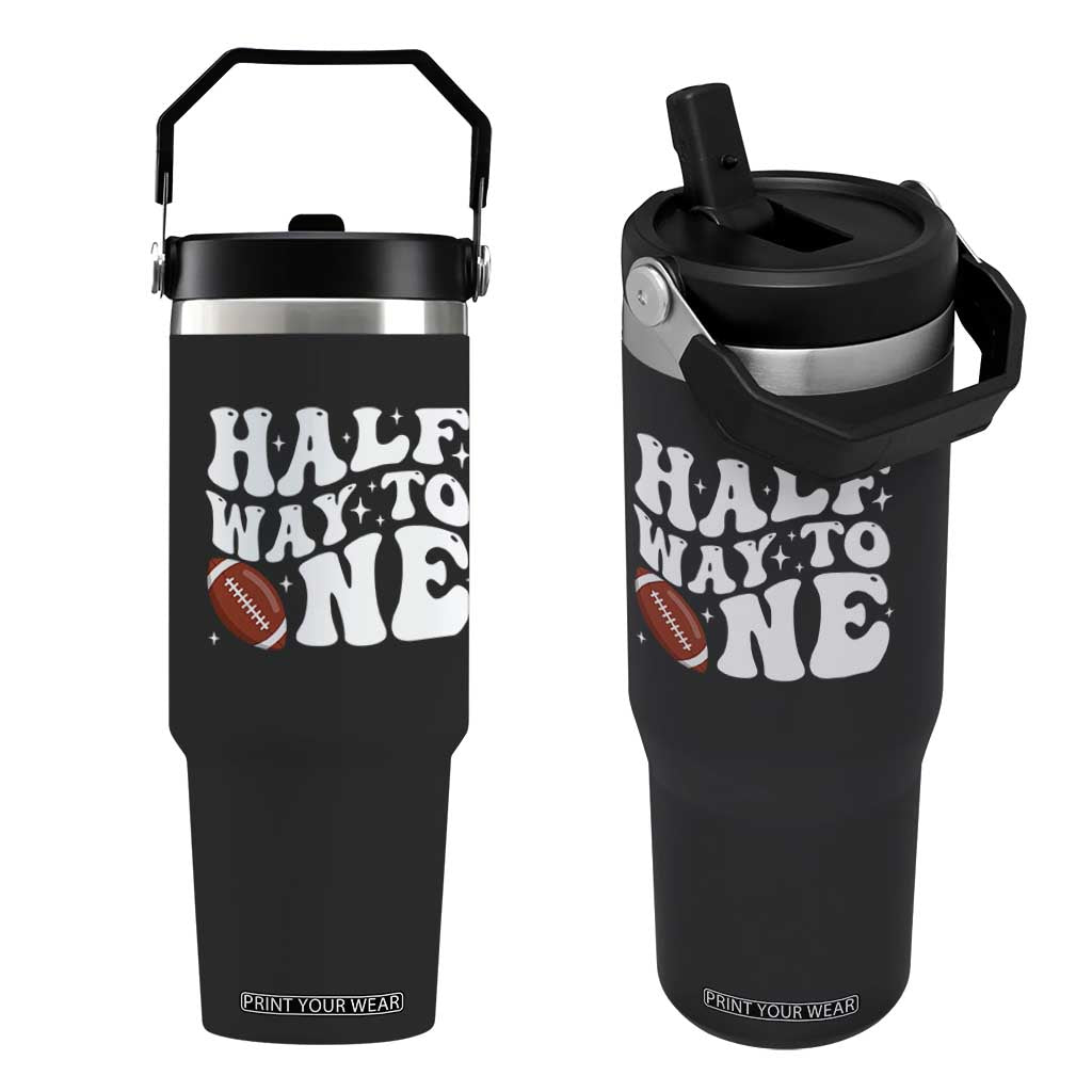 Half Way To One Flip Straw Tumbler 1/2 Birthday Baby Boy Football TS10 One Size: 30 oz Black Print Your Wear