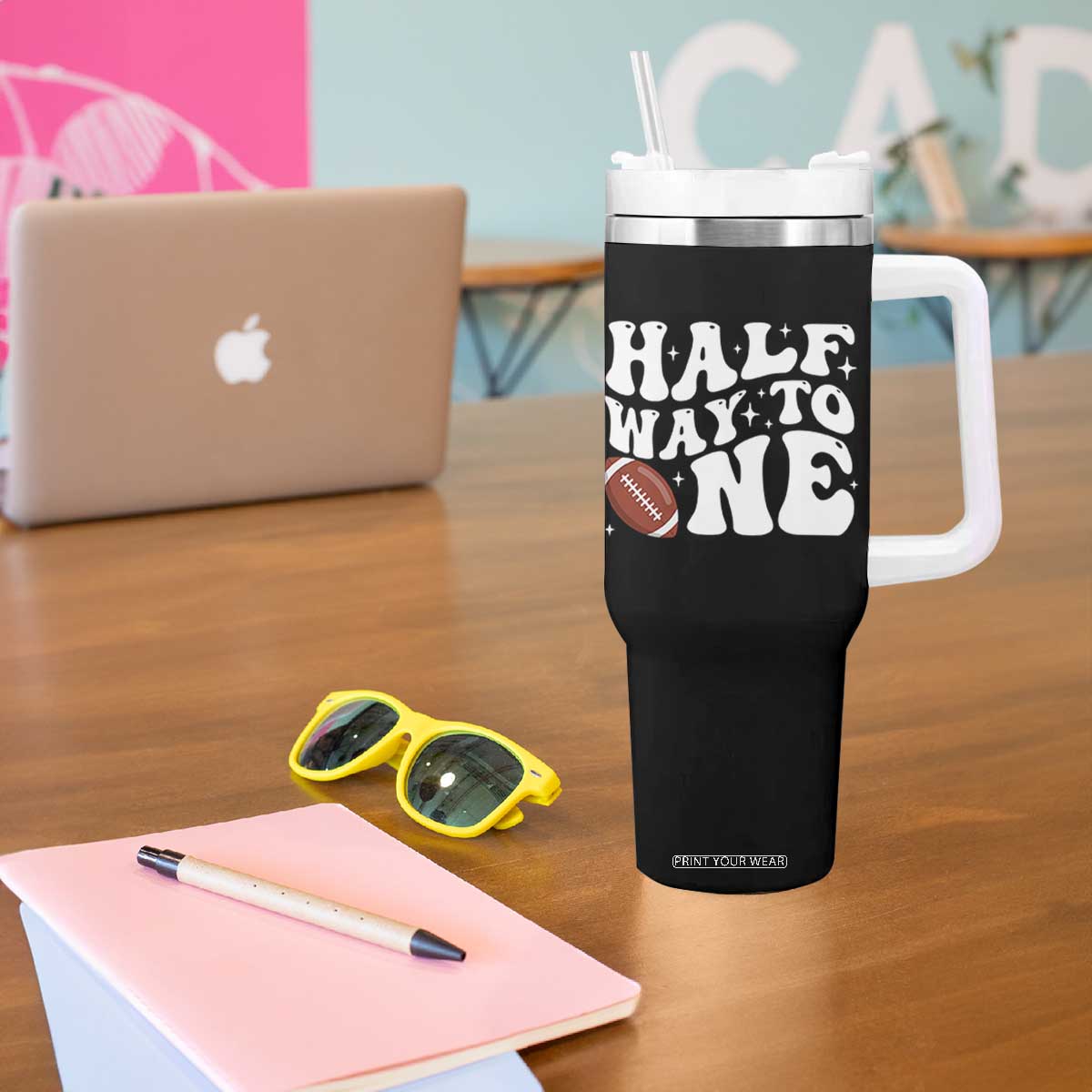 Half Way To One Tumbler With Handle 1/2 Birthday Baby Boy Football TS10 Print Your Wear