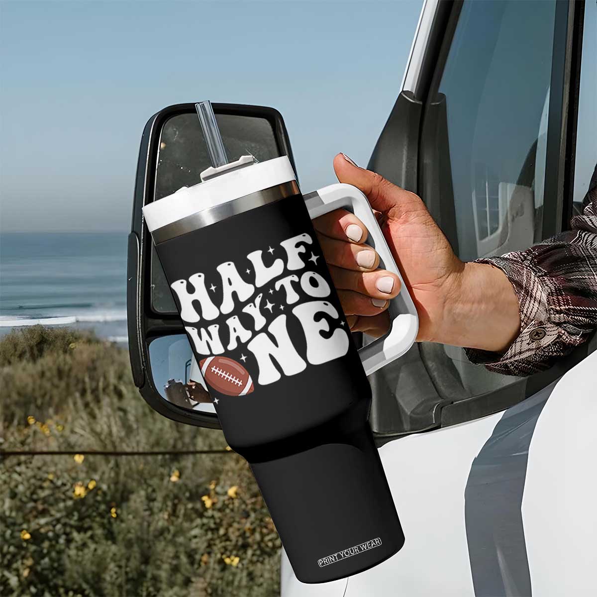 Half Way To One Tumbler With Handle 1/2 Birthday Baby Boy Football TS10 Print Your Wear