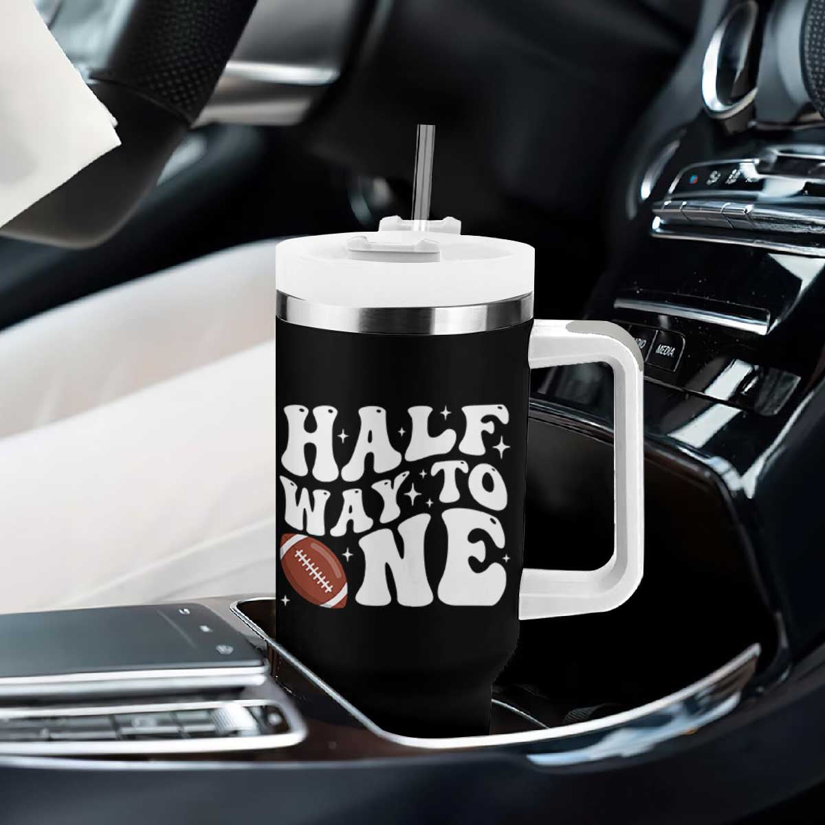 Half Way To One Tumbler With Handle 1/2 Birthday Baby Boy Football TS10 Print Your Wear