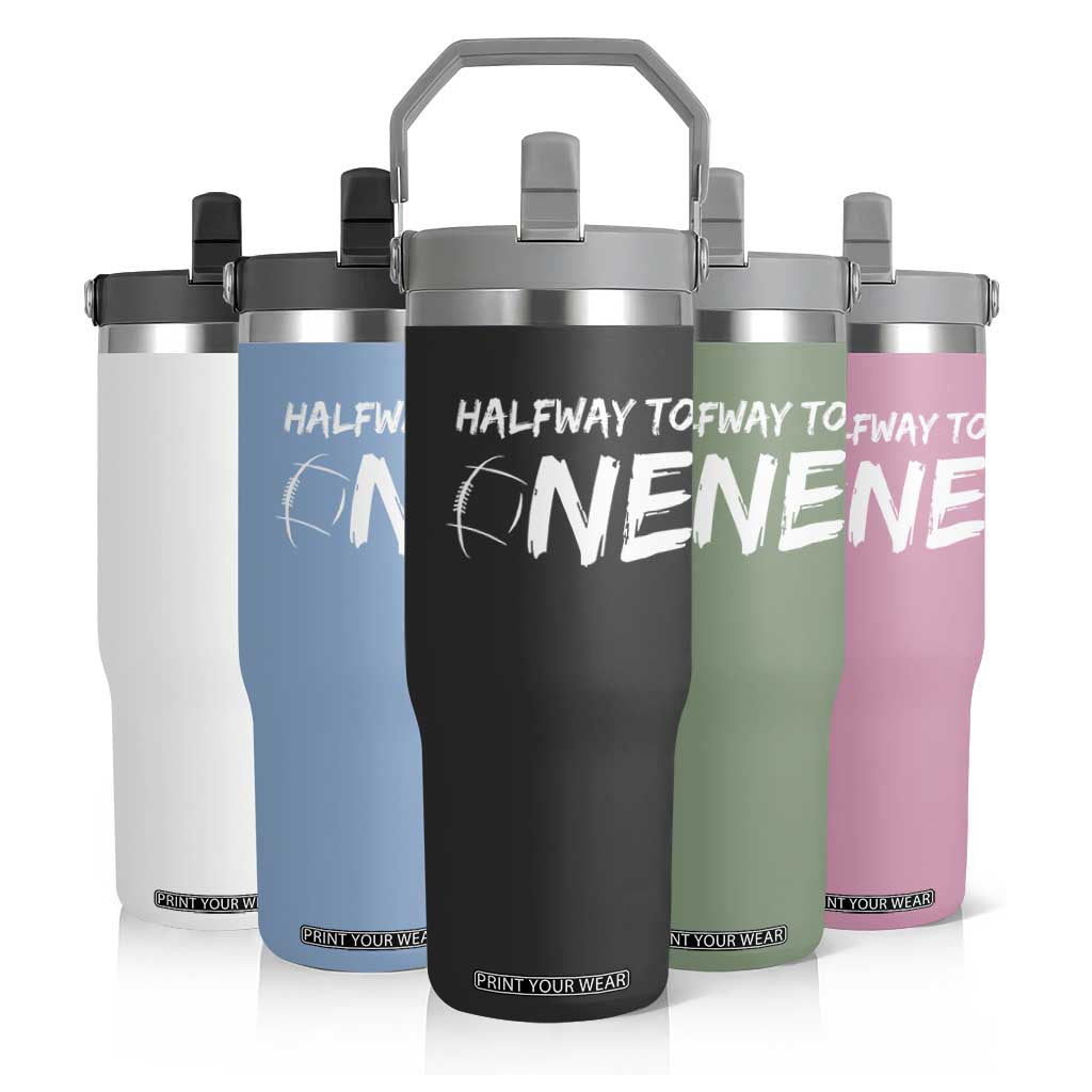 HalfWay To One Flip Straw Tumbler Baby Boy 1/2 Birthday Outfits Football TS10 Print Your Wear