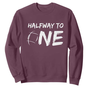 HalfWay To One Sweatshirt Baby Boy 1/2 Birthday Outfits Football TS10 Maroon Print Your Wear