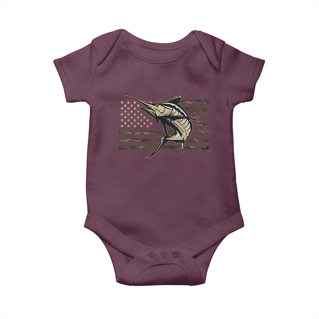 Fishing Camouflage US Flag Baby Onesie Swordfish Fish Fisherman Camo TS10 Maroon Print Your Wear